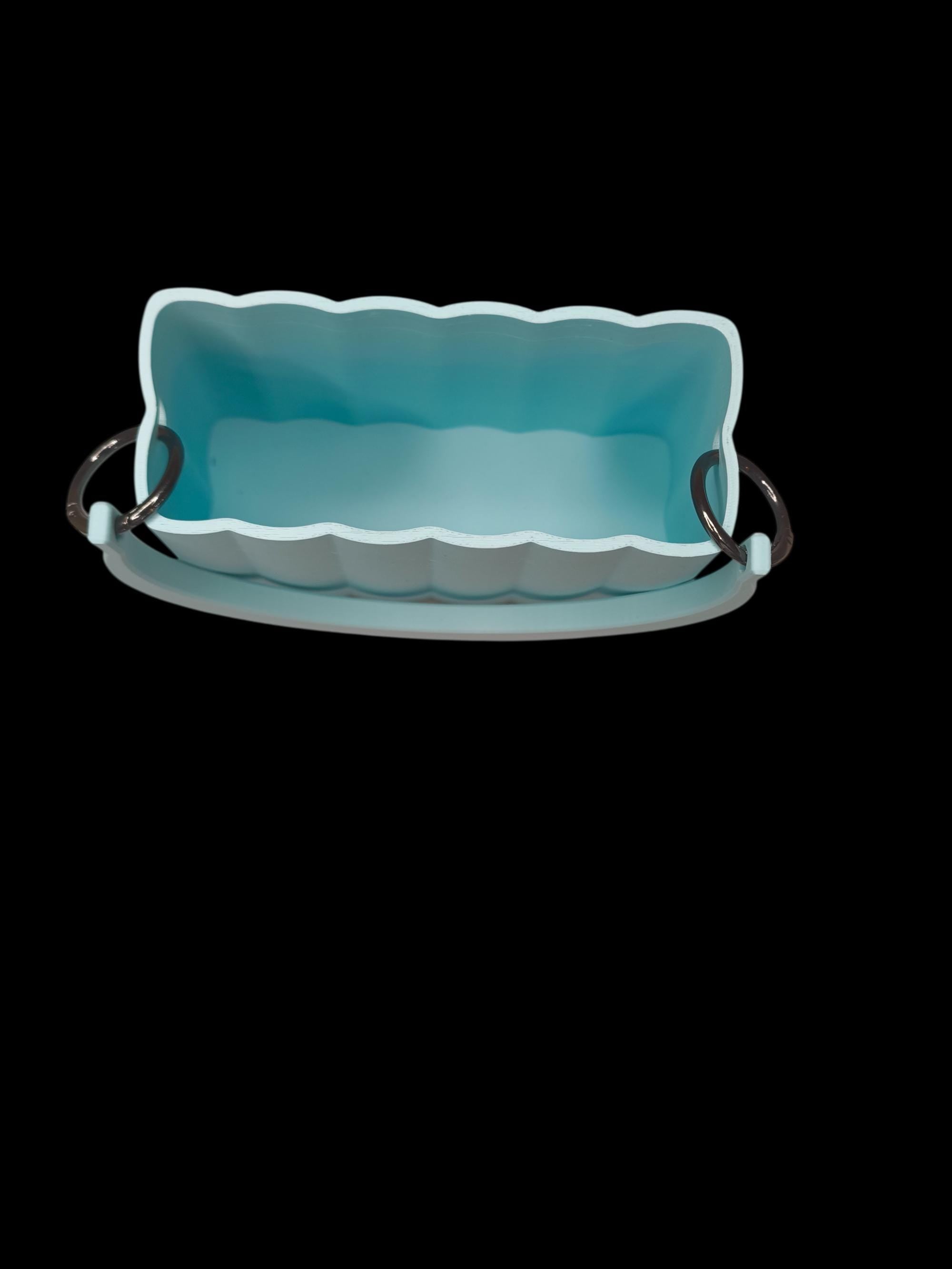 Borsa Design Stampata in 3D – Handbag Geometrica con Manico Rigido, Colore Azzurro Pastello – Moda Artigianale Made in Italy