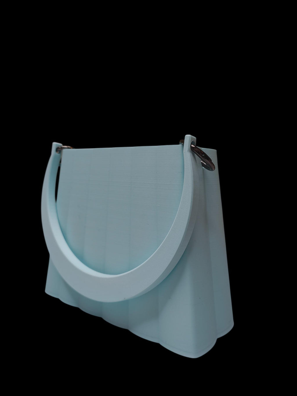 Borsa Design Stampata in 3D – Handbag Geometrica con Manico Rigido, Colore Azzurro Pastello – Moda Artigianale Made in Italy