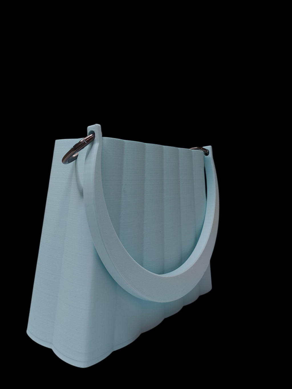 Borsa Design Stampata in 3D – Handbag Geometrica con Manico Rigido, Colore Azzurro Pastello – Moda Artigianale Made in Italy