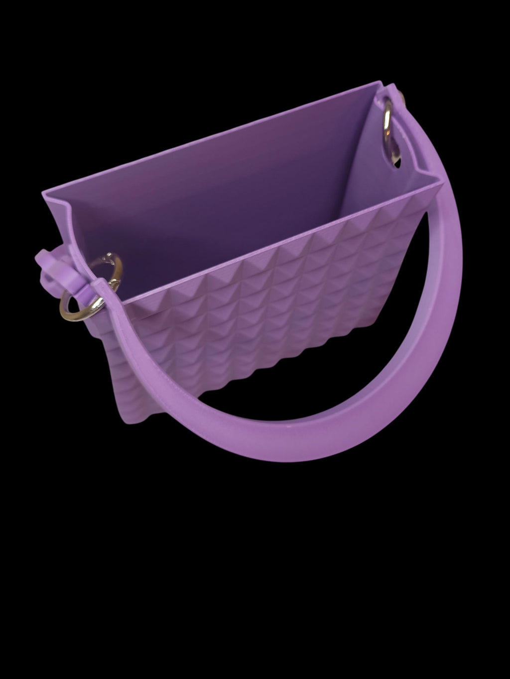 Borsa Design Viola Stampata in 3D – Handbag Geometrica con Catena e Manico Rigido – Moda Artigianale Made in Italy