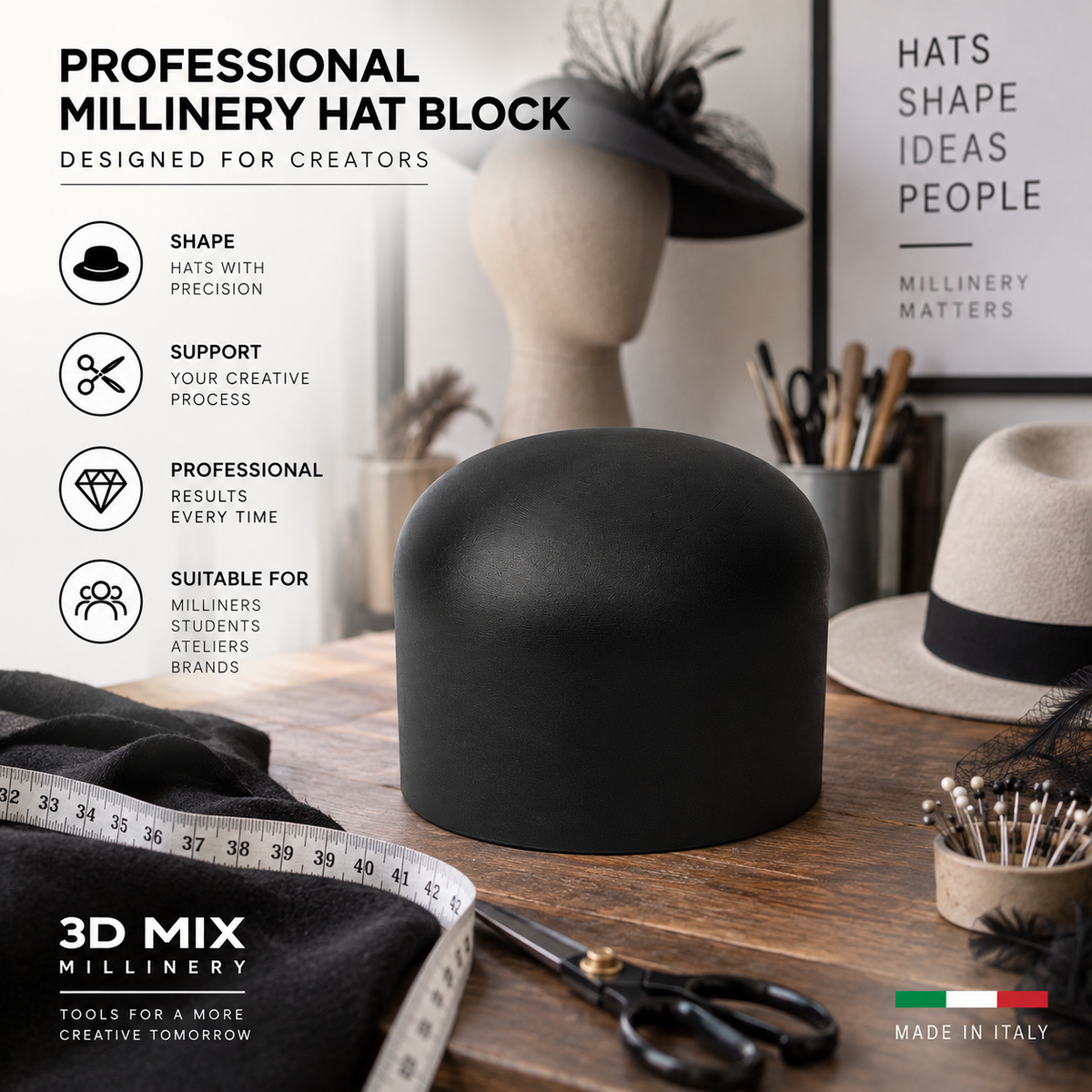 Open Crown Style 52 Hat Block – Professional Millinery Block in PETG