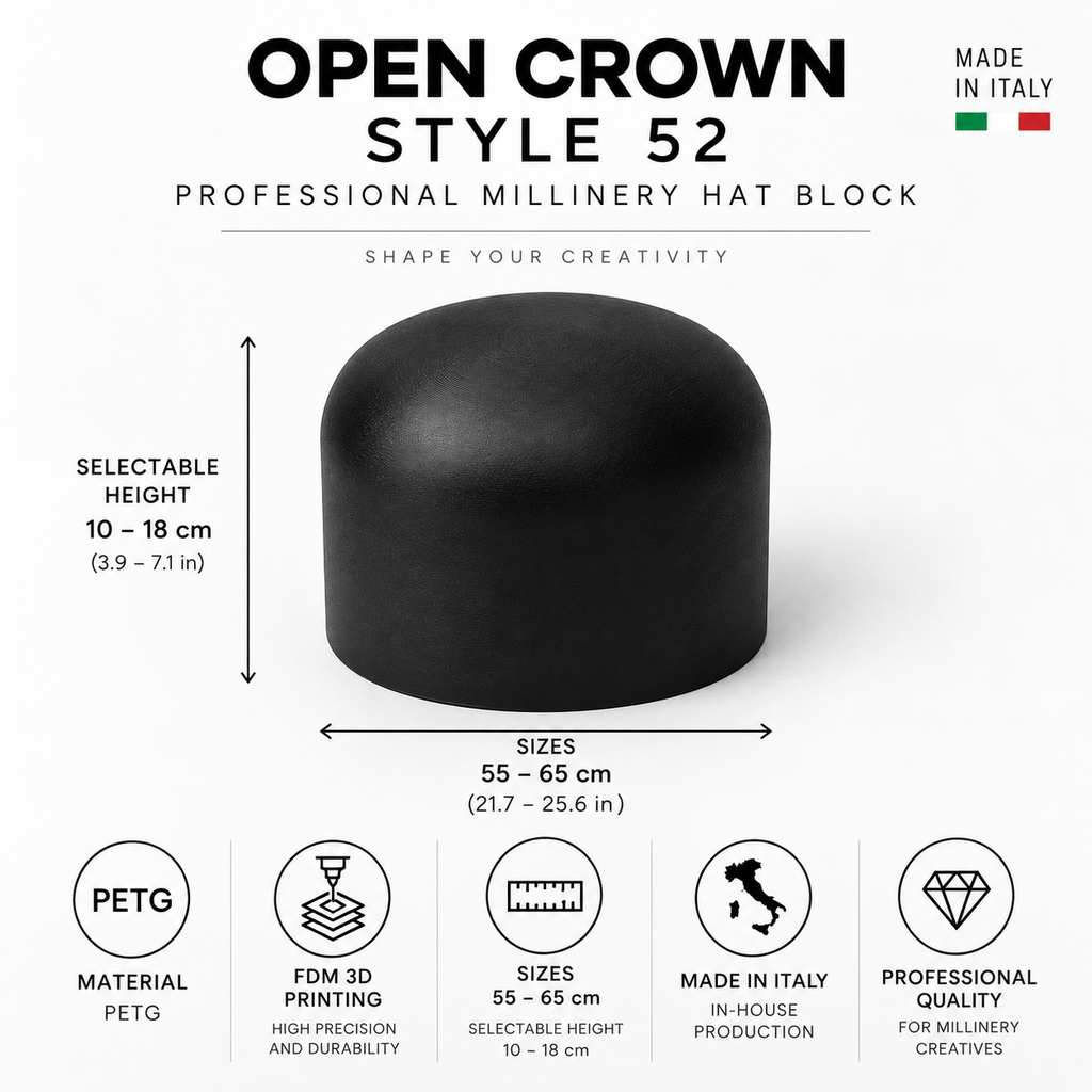 Open Crown Style 52 Hat Block – Professional Millinery Block in PETG