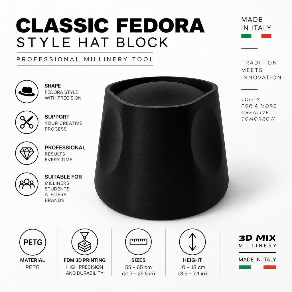 Classic Fedora Style Hat Block – Professional Millinery Block in PETG