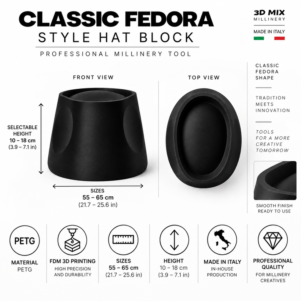 Classic Fedora Style Hat Block – Professional Millinery Block in PETG