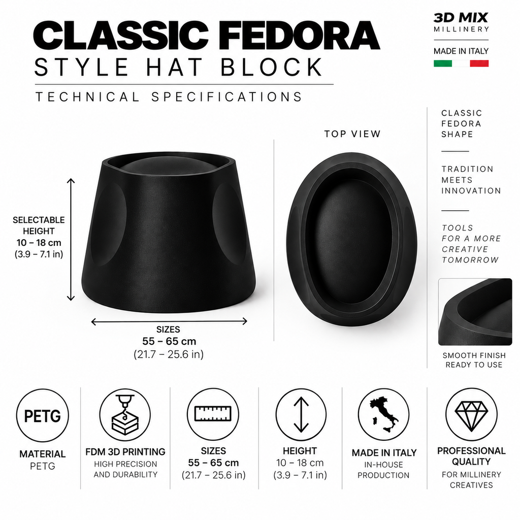 Classic Fedora Style Hat Block – Professional Millinery Block in PETG