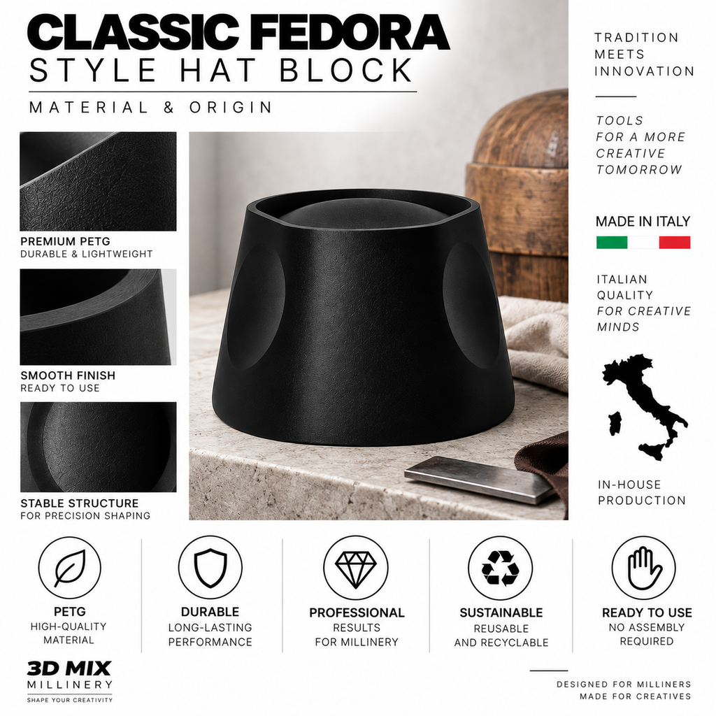 Classic Fedora Style Hat Block – Professional Millinery Block in PETG