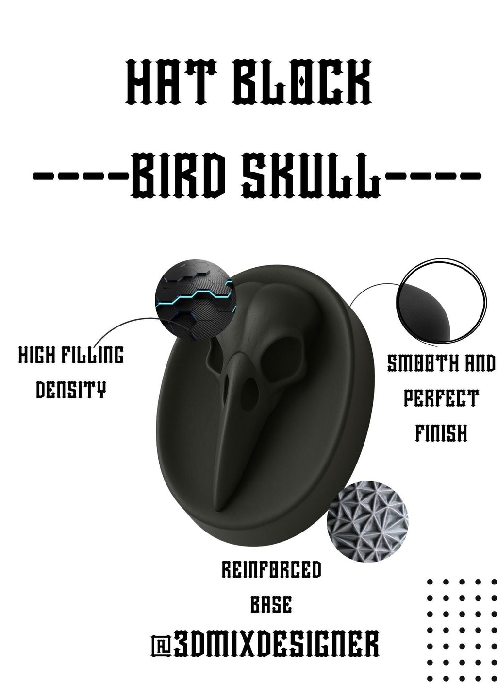 Hat Skull bird Style Forme Artigianali per Cappelli Unici e Personalizzati hat block