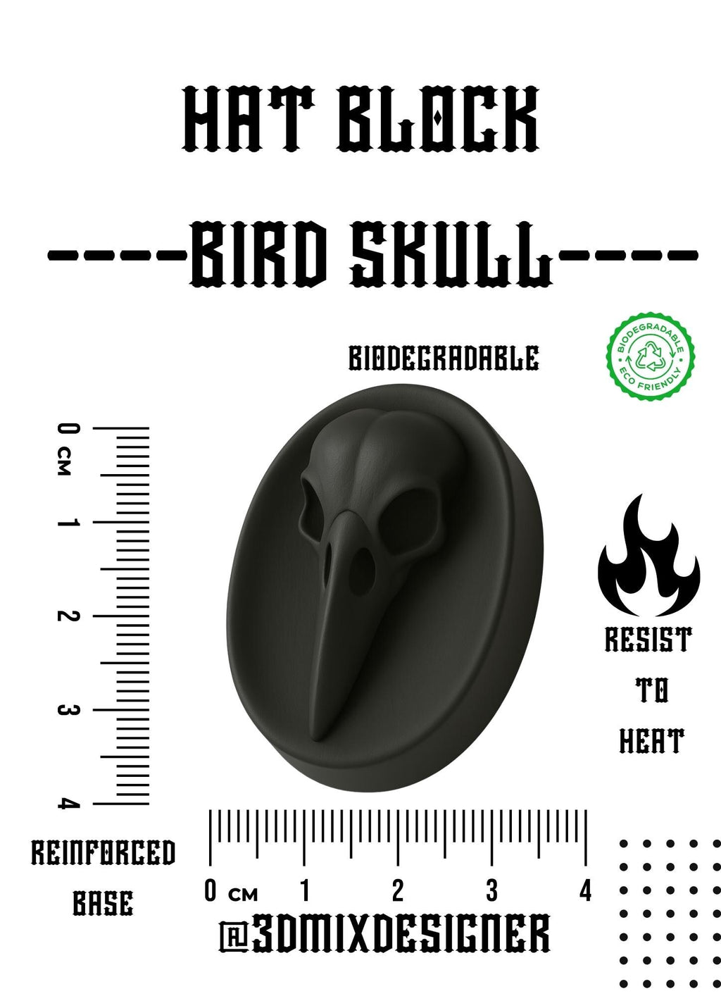 Hat Skull bird Style Forme Artigianali per Cappelli Unici e Personalizzati hat block