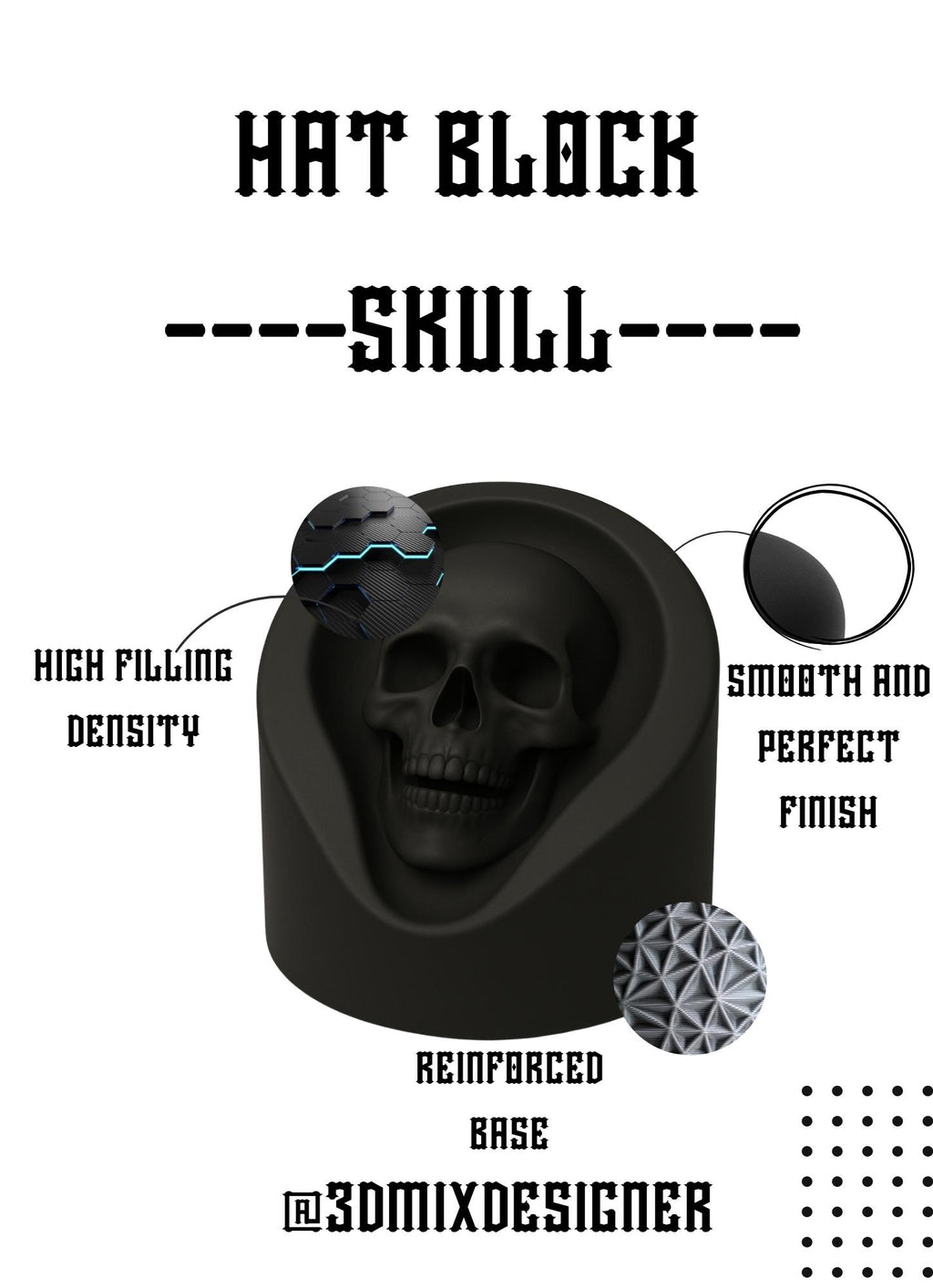 Hat block Skull Style Forme Artigianali per Cappelli Unici e Personalizzati hat block