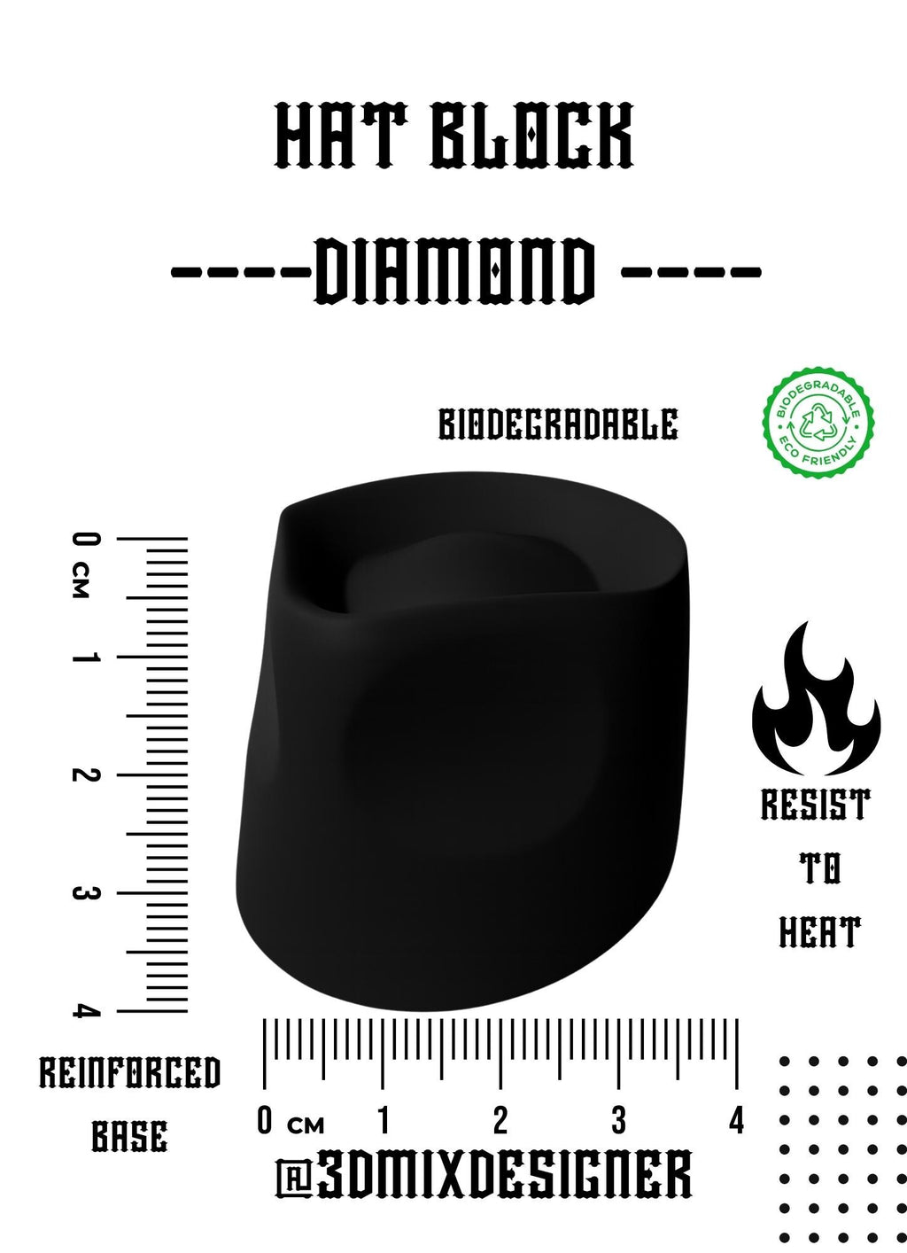 Hat block diamond style blocchi per cappelli stampati in 3d