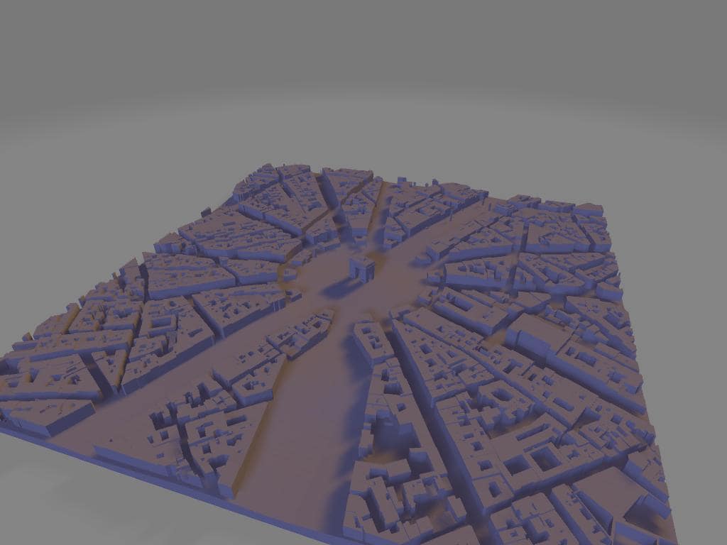 Modello 3D del Quartiere Champs-Élysées e Arc de Triomphe per stampa artistica | File digitale ad alta definizione per decorazioni murali