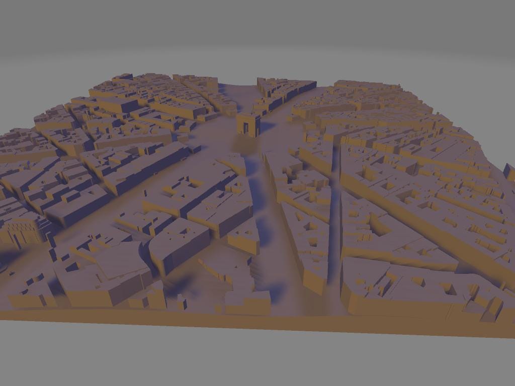 Modello 3D del Quartiere Champs-Élysées e Arc de Triomphe per stampa artistica | File digitale ad alta definizione per decorazioni murali