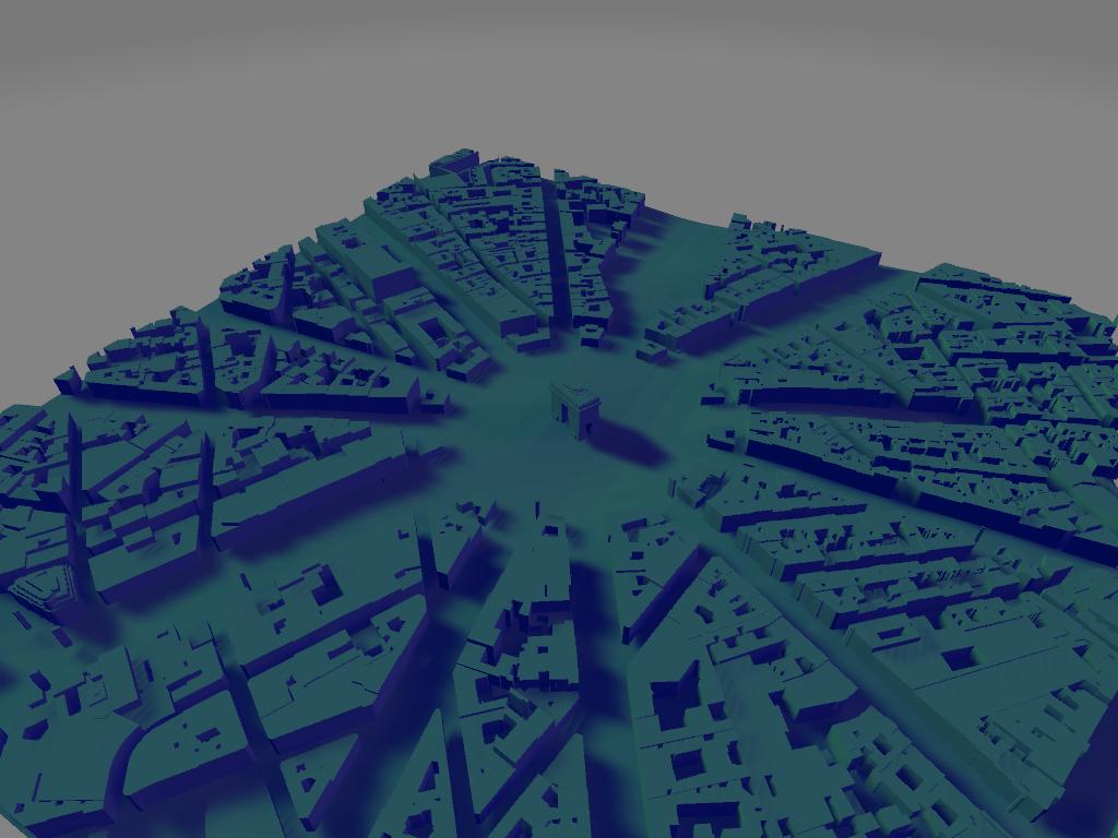 Modello 3D del Quartiere Champs-Élysées e Arc de Triomphe per stampa artistica | File digitale ad alta definizione per decorazioni murali