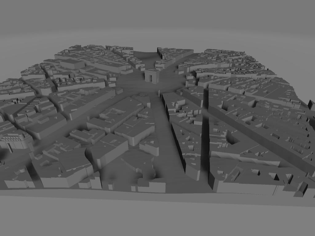 Modello 3D del Quartiere Champs-Élysées e Arc de Triomphe per stampa artistica | File digitale ad alta definizione per decorazioni murali
