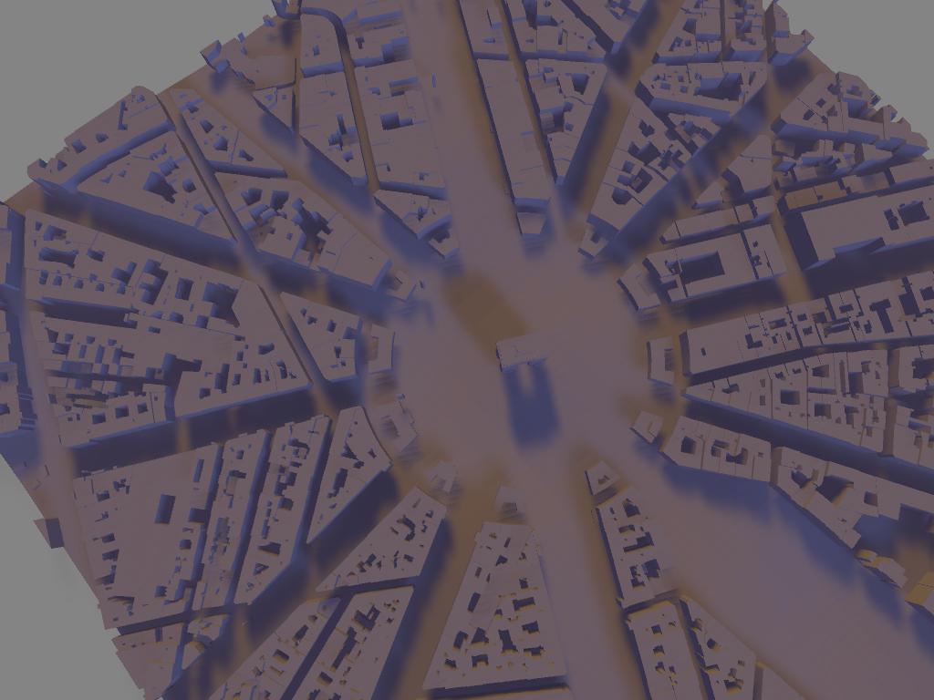 Modello 3D del Quartiere Champs-Élysées e Arc de Triomphe per stampa artistica | File digitale ad alta definizione per decorazioni murali