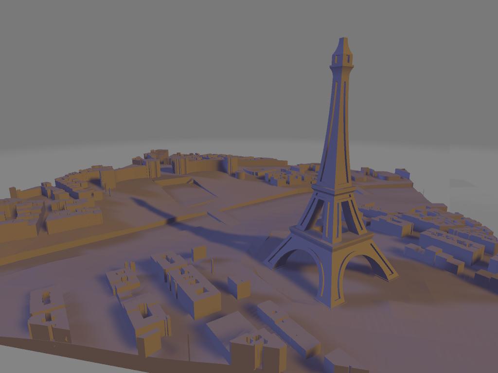 Modello 3D della città Parigi stampa murale artistica File digitale ad altissima risoluzione per decorazioni uniche attraverso la stampa 3d