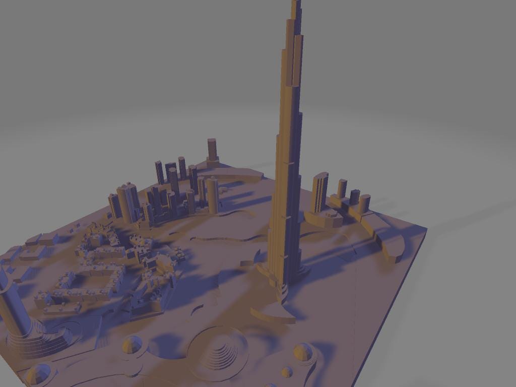 Modello 3D della città di Dubai per stampa murale moderna | File digitale ad alta risoluzione per decorazioni di design