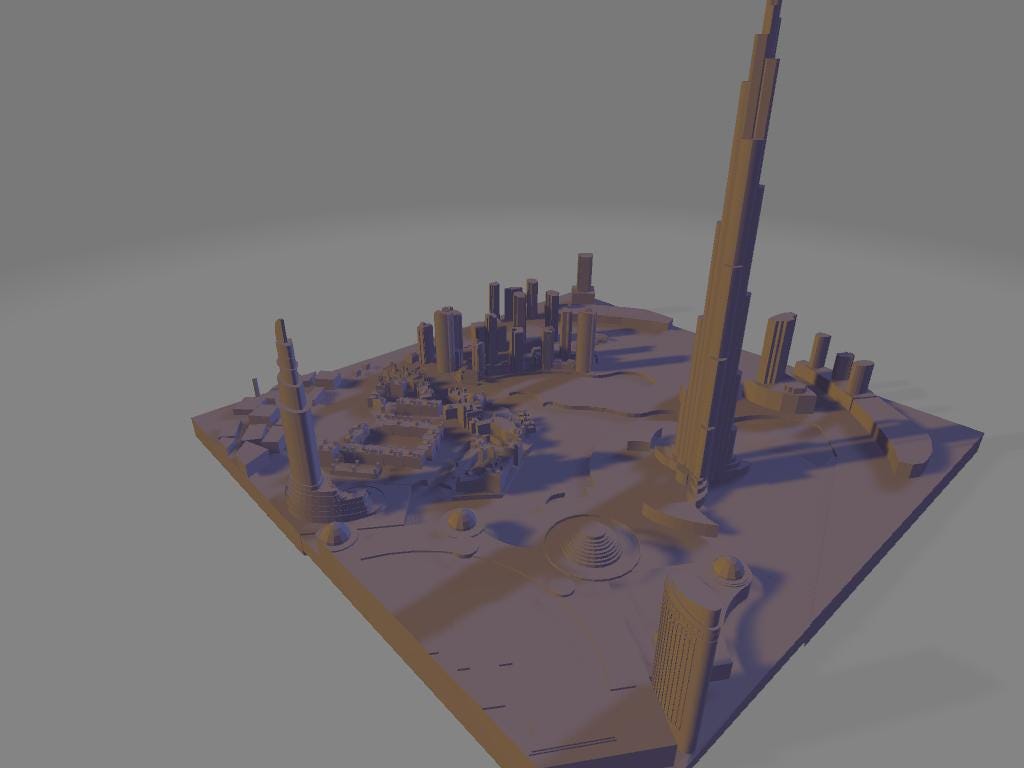Modello 3D della città di Dubai per stampa murale moderna | File digitale ad alta risoluzione per decorazioni di design