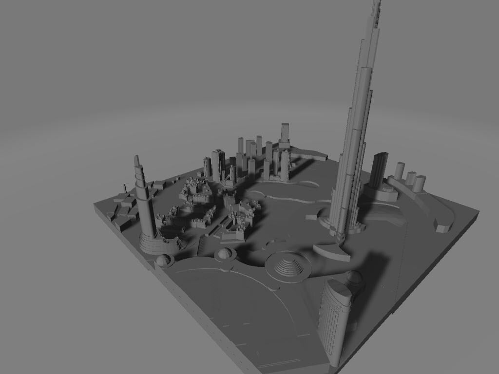 Modello 3D della città di Dubai per stampa murale moderna | File digitale ad alta risoluzione per decorazioni di design