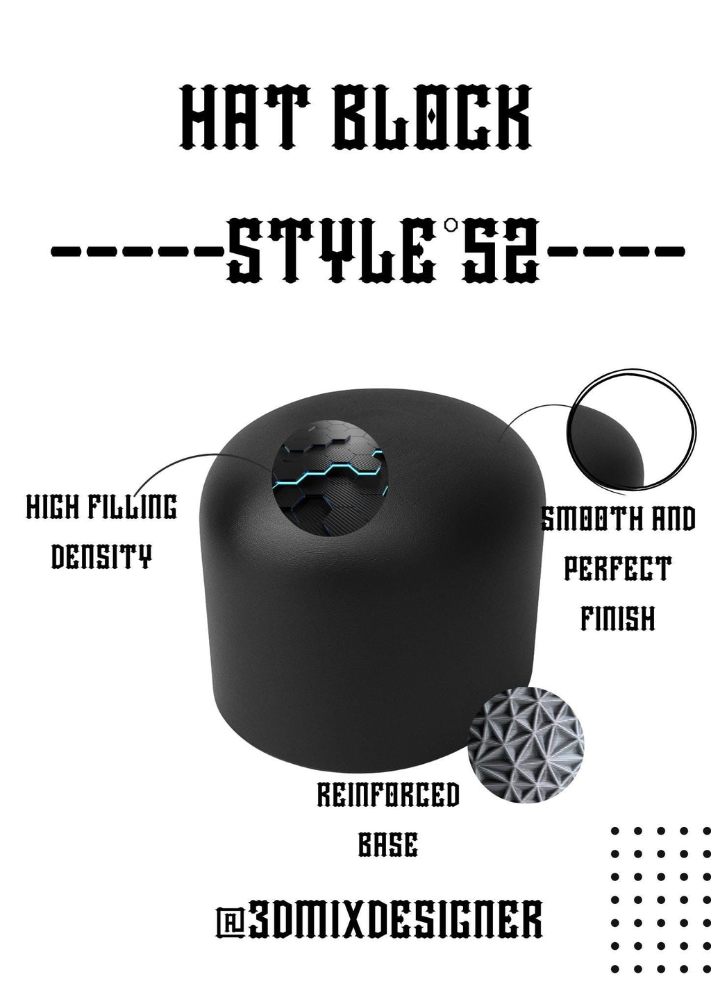 Open Crown  style 52 Hat Block  for hat maker all 3d printed all Height. All size 55-62