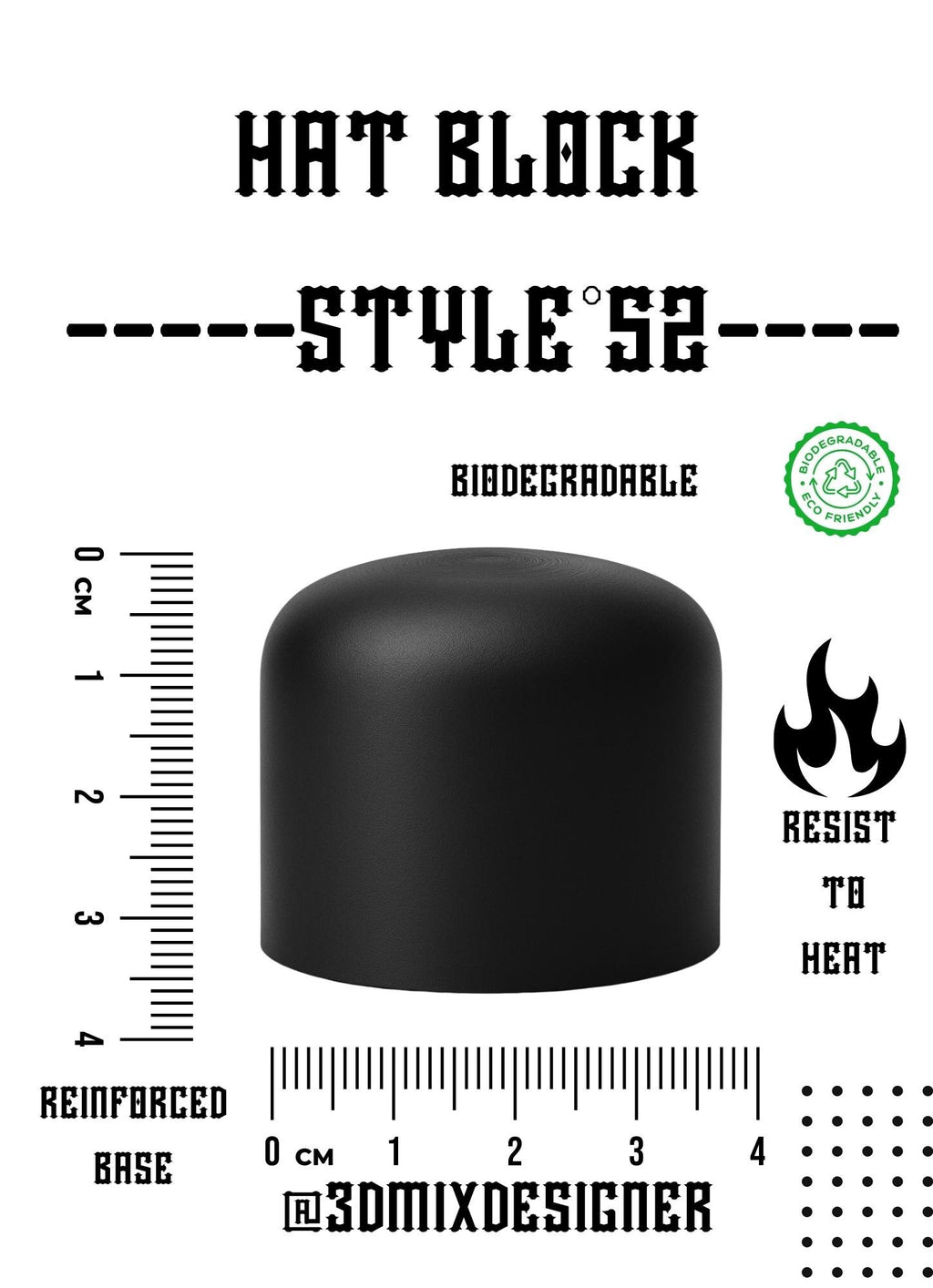Open Crown  style 52 Hat Block  for hat maker all 3d printed all Height. All size 55-62