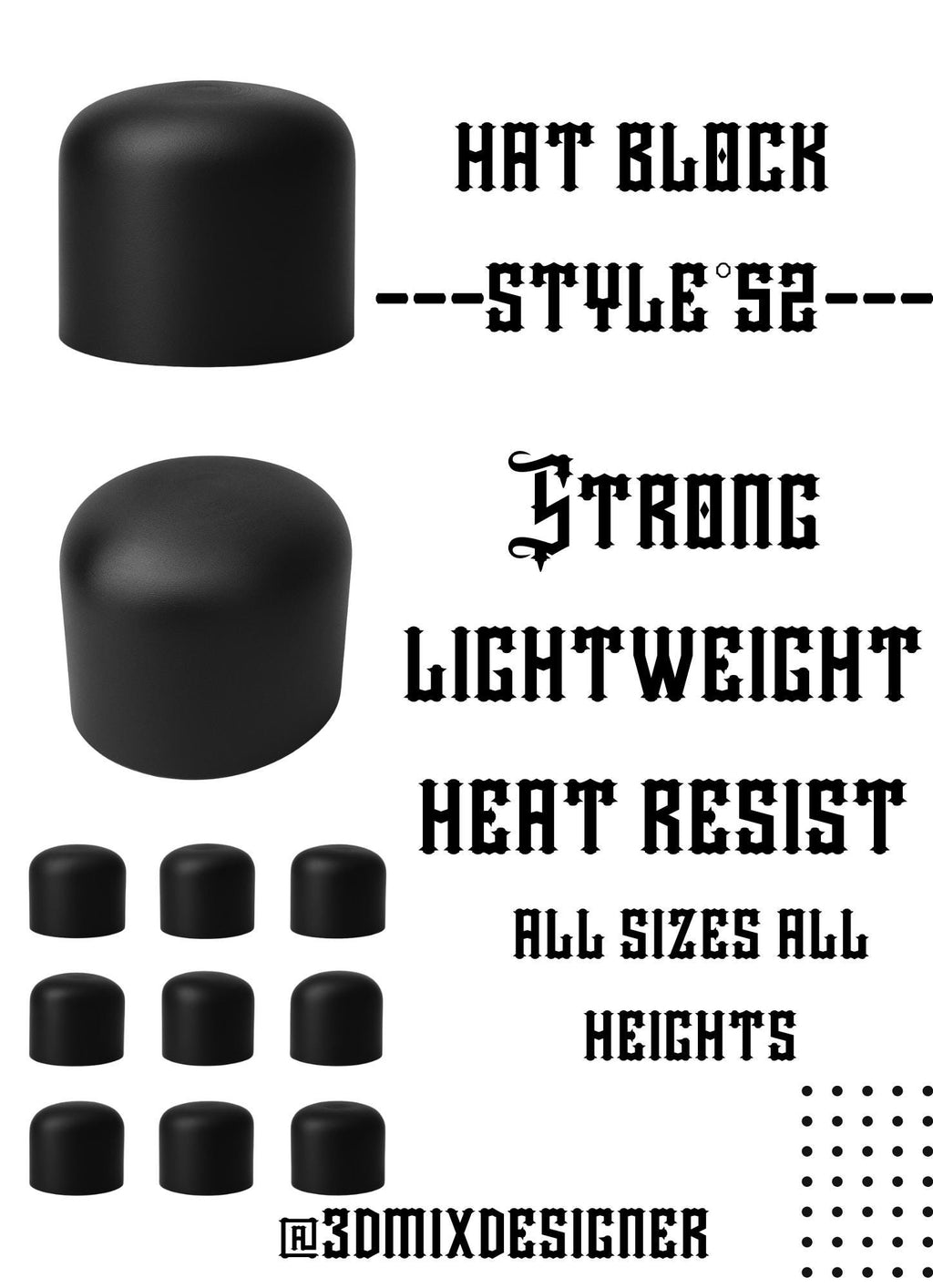 Pack di 5 Hat Blocks 56-58-59-60-62 – Stampati in 3D, Altezza Personalizzabile (12-23 cm) – Millinery Tool Handmade in Italy” all hat.