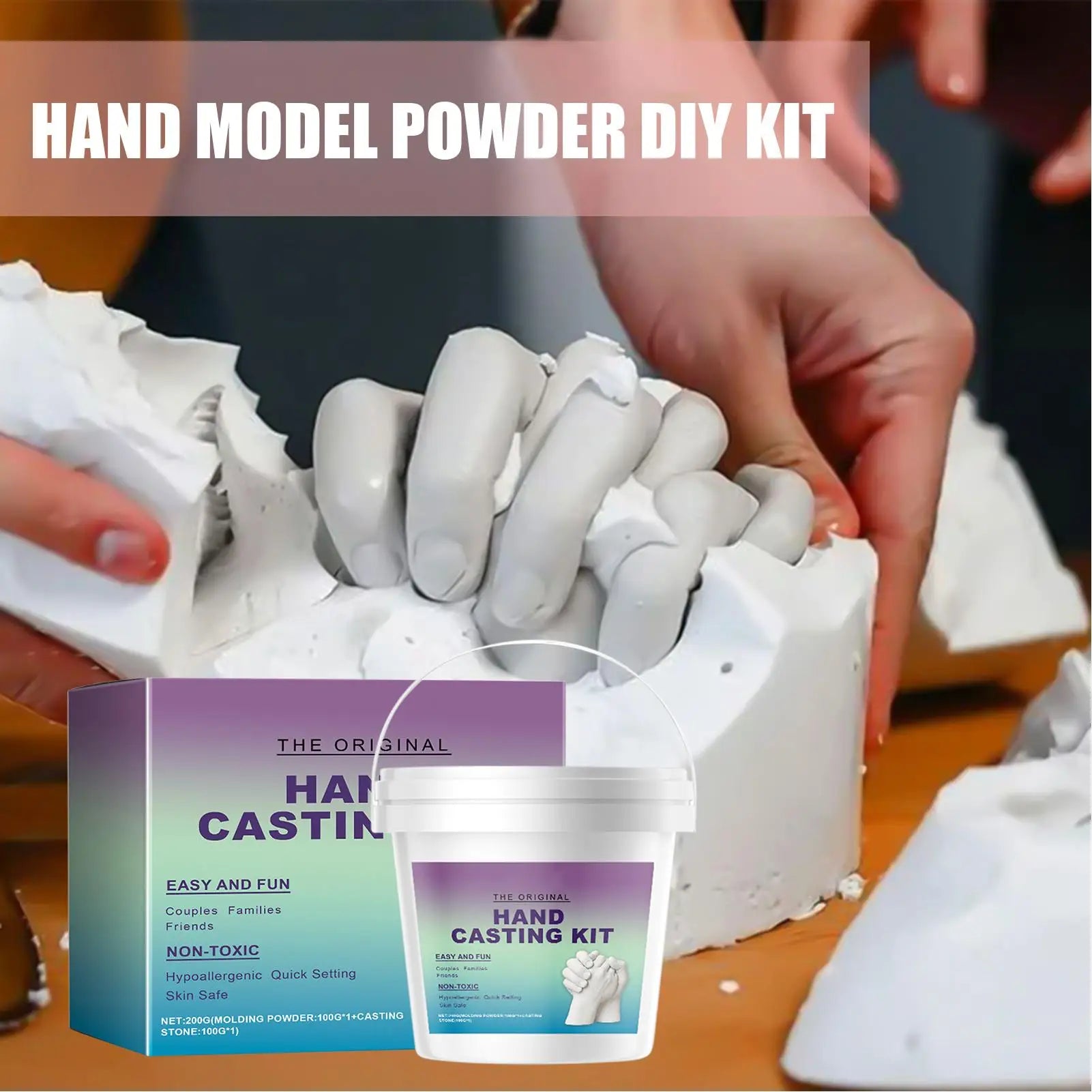 3D Hands Mold Casting Handprint & Footprint DIY Craft Set Romantic Sculpture Mould Clone Powder Set for Anniversary Keepsake