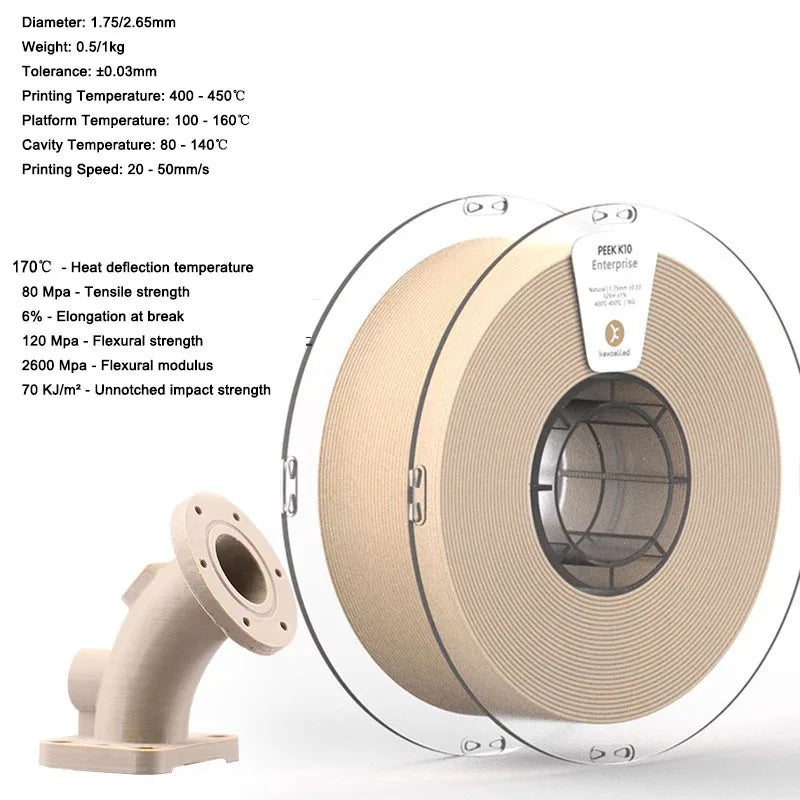 3D printer consumable material PEEK  (polyether ether ketone) 3D Printer Filament resistance corrosion mechanical properties