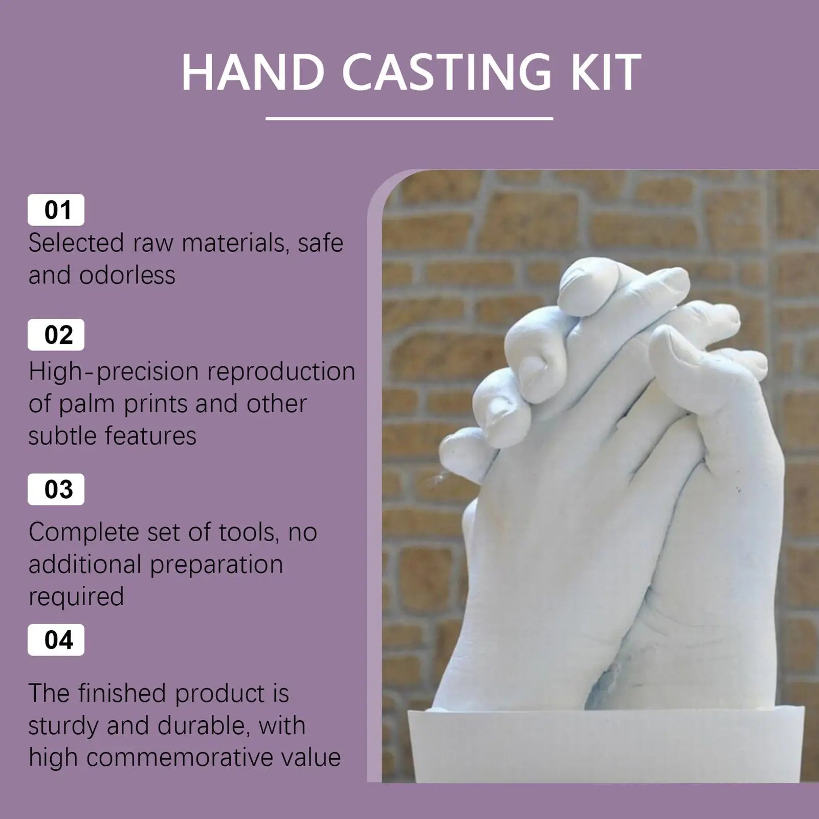 3D Hands Mold Casting Handprint & Footprint DIY Craft Set Romantic Sculpture Mould Clone Powder Set for Anniversary Keepsake