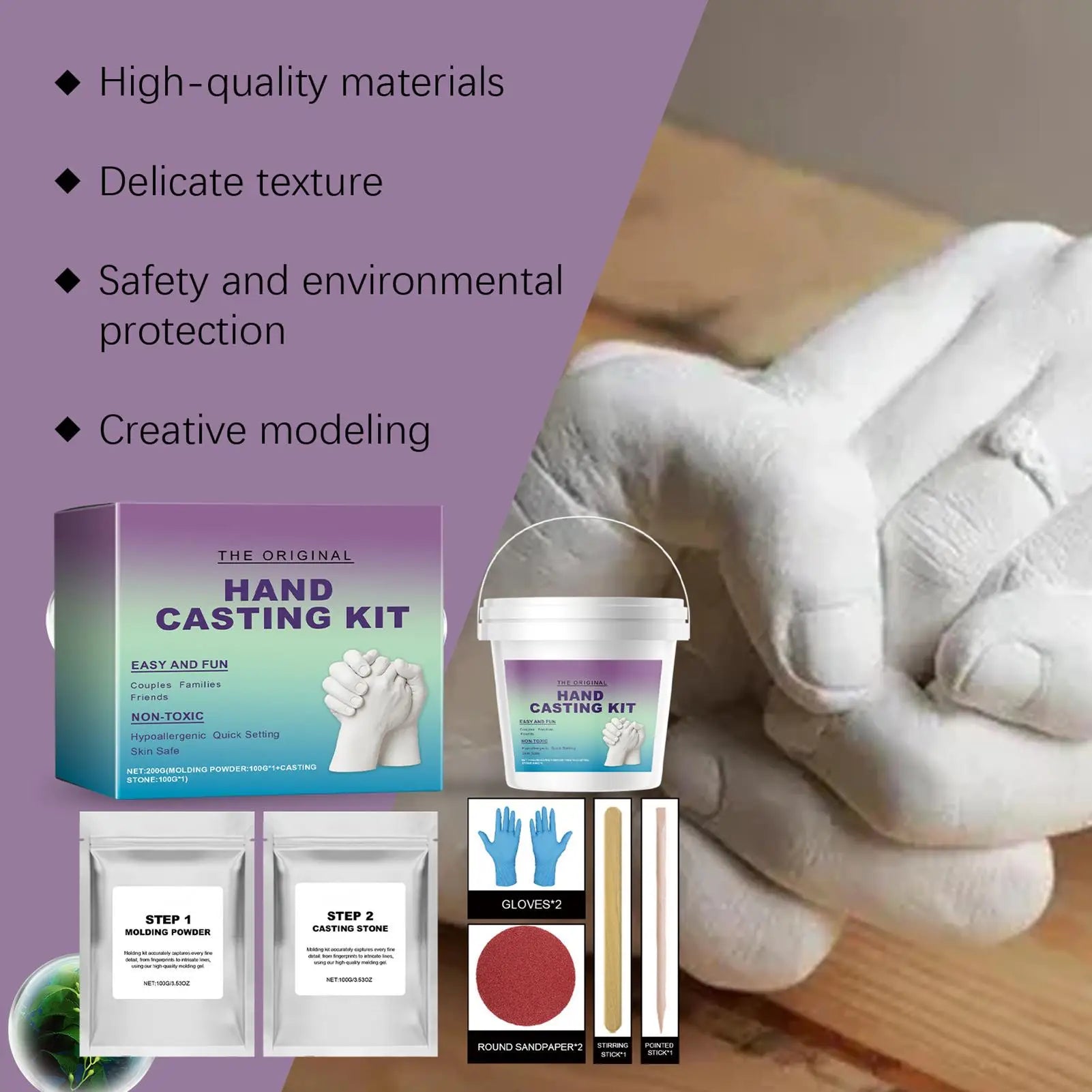 3D Hands Mold Casting Handprint & Footprint DIY Craft Set Romantic Sculpture Mould Clone Powder Set for Anniversary Keepsake