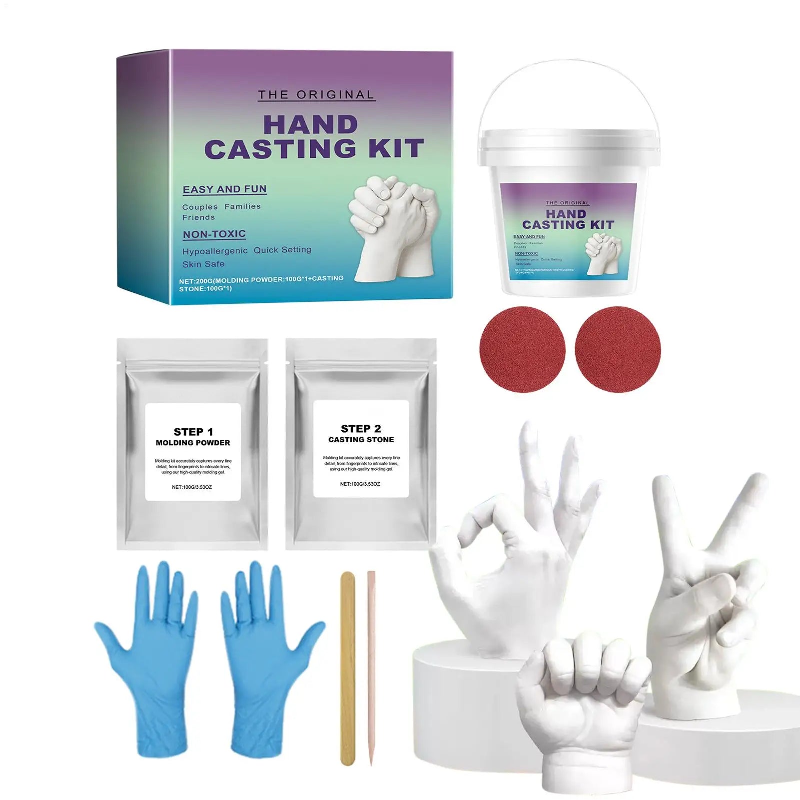 3D Hands Mold Casting Handprint & Footprint DIY Craft Set Romantic Sculpture Mould Clone Powder Set for Anniversary Keepsake