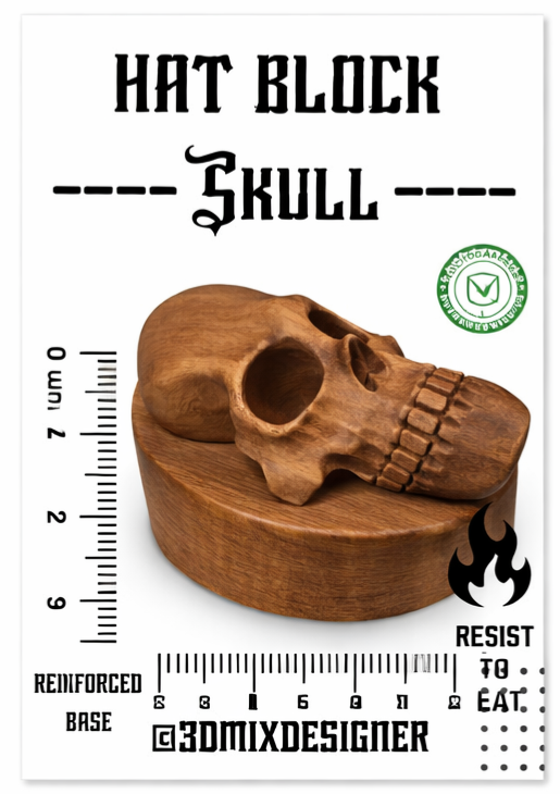 Hat Block Skull Style professionale per modisteria e creazione cappelli